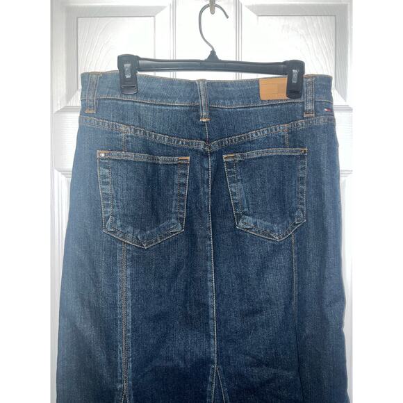 Vintage Tommy Hilfiger Jeans Skirt Size 10 Denim Long Pleated Flare Bottom Maxi - Picture 7 of 11